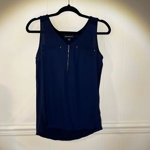 FORTUNE & IVY V NECK NAVY BLOUSE 100% POLYESTER FRONT WITH ZIPPER WOMEN'S S